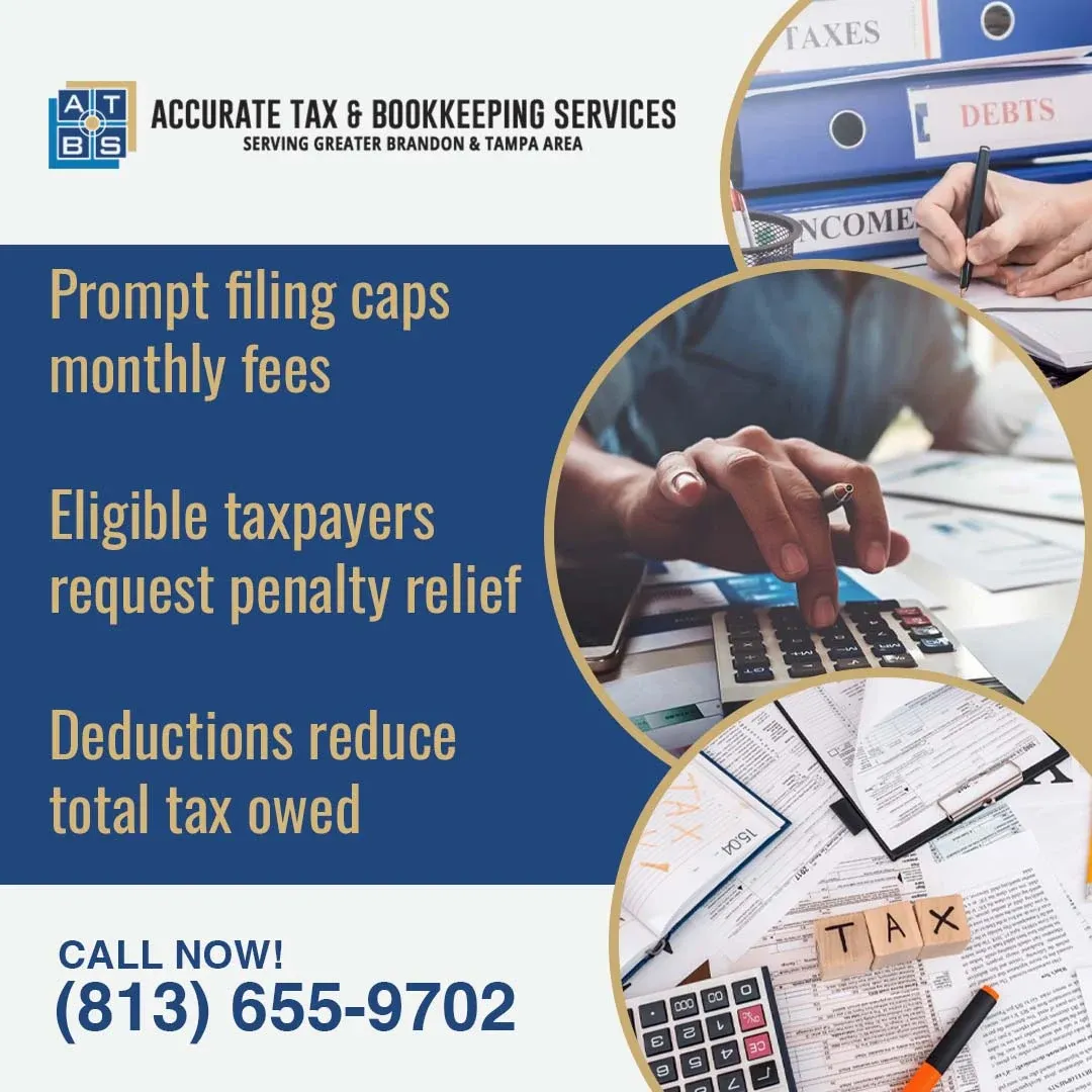 Tax forms, binders, and a calculator on a desk, representing IRS penalty relief and tax deductions for taxpayers